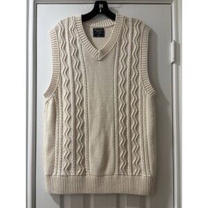 Abercrombie & Fitch mens Off White Cream Cotton Cable Knit Sweater Vest size XL